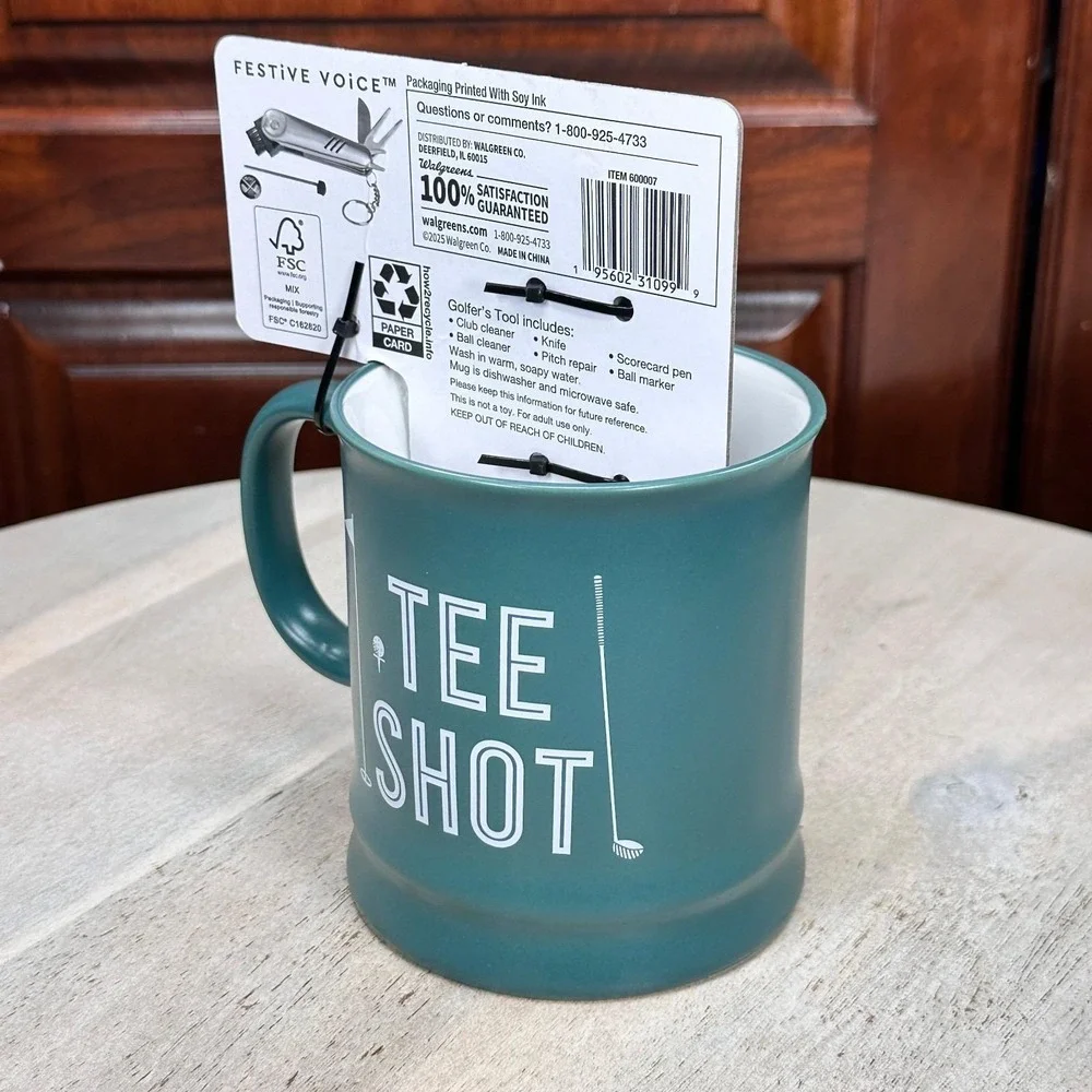 Tee Shot Golf Mug With 6-in-1 Divot Tool Festive Voice Green 12 oz New